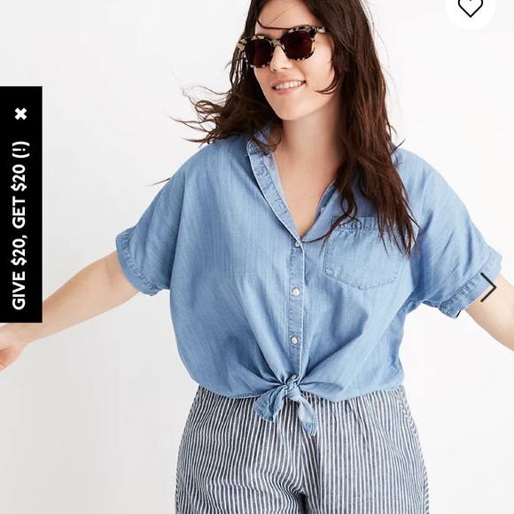 Madewell Short-Sleeve tie front top, size XS - Picture 4 of 5